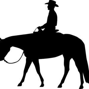 Western Pleasure Man Reflective decal silhouette black, facing left. Available facing right and in Red or White colors