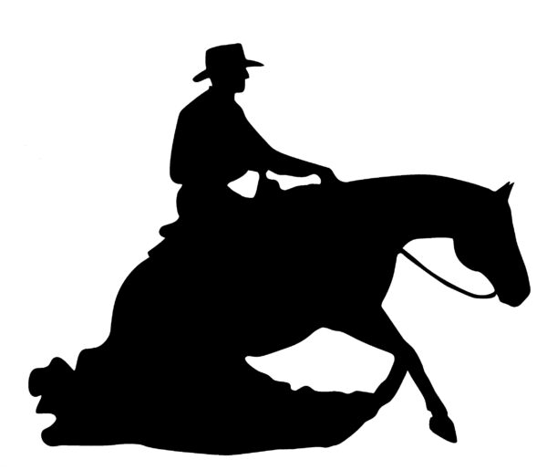 Black silhouette of a Reining Horse in a slide facing right. Also available facing left and in red or white color.