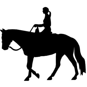 Black silhouette Female Trail Rider facing left. Also available facing right and in red or white color