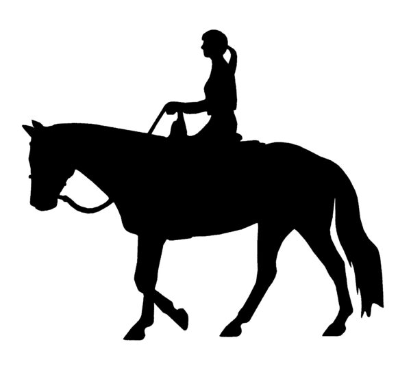 Black silhouette Female Trail Rider facing left. Also available facing right and in red or white color