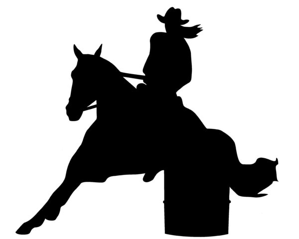 Left facing Woman Barrel Racer silhouette in black. Also available facing right and red or white in color.