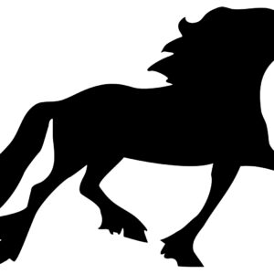 Black Friesian Horse silhouette Reflective decal facing right. Also available facing left and in red or white color.