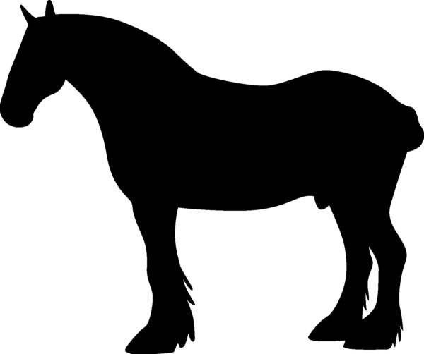 Left facing Black Draft Horse Reflective decal Silhouette. Also available right facing in red or white colors.