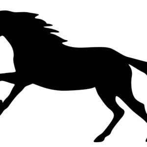 Black silhouette of a Galloping Horse Reflective Decal facing left. Also available facing right and in Red and while colors.