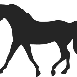 Black silhouette of a Fox Trotter Horse Reflective decal facing left. Also available facing right and in colors red or white.