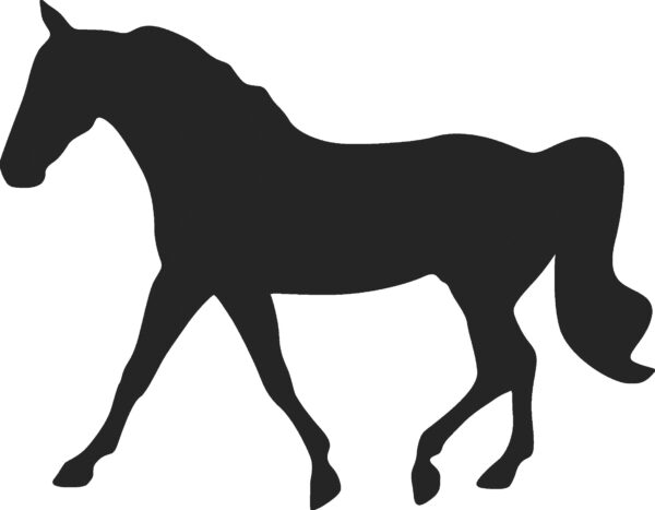 Black silhouette of a Fox Trotter Horse Reflective decal facing left. Also available facing right and in colors red or white.
