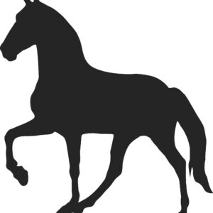 Left facing black silhouette Light Shod Walking horse without a rider. Also available in right facing and red or white color.