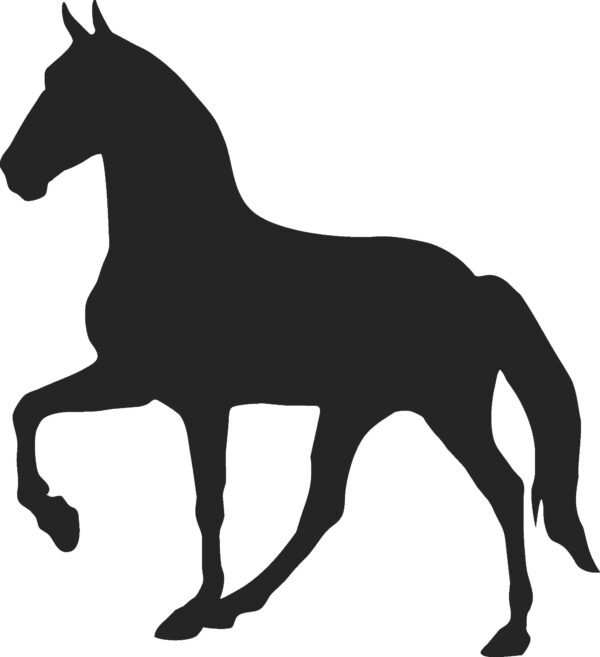 Left facing black silhouette Light Shod Walking horse without a rider. Also available in right facing and red or white color.