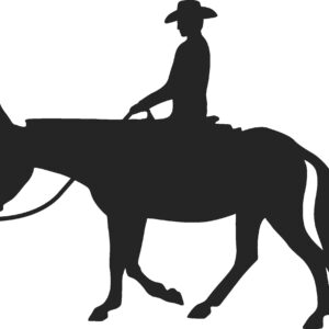 Man riding a mule reflective black silhouette decal facing left. Also available facing right and in Red or white color.