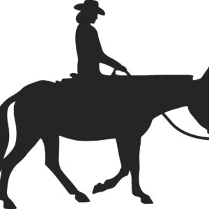 Woman riding a mule reflective silhouette decal black in color and facing right. Also available in White or Red color and facing left.