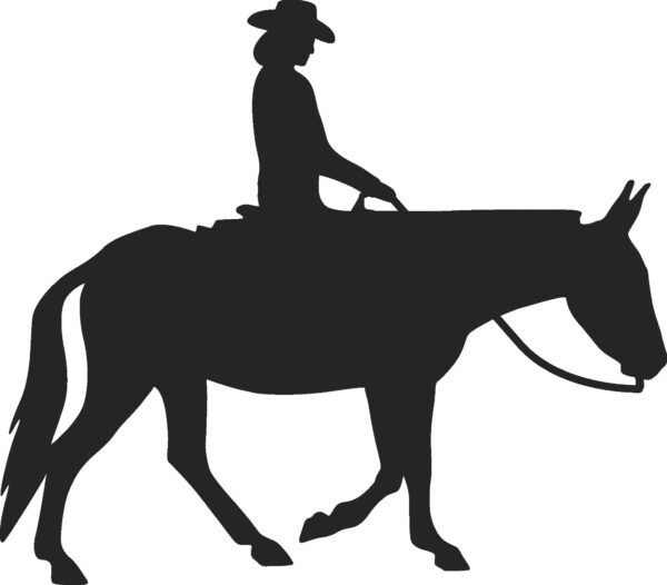 Woman riding a mule reflective silhouette decal black in color and facing right. Also available in White or Red color and facing left.